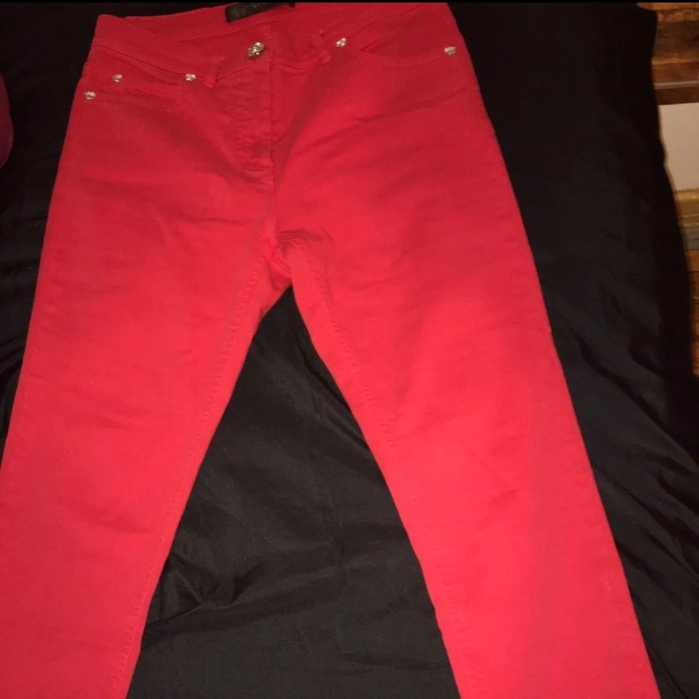 Red Versace denim pants